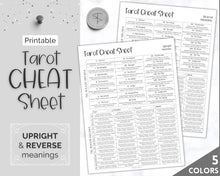 Load image into Gallery viewer, Tarot Cheat Sheet Printable |  Learn Tarot Card Readings for Beginners, Tarot Spreads, Upright & Reverse meanings | Sky Mono