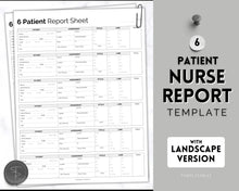 Load image into Gallery viewer, 6 Patient Nurse Report Sheet to Organize your Shifts | Nurse Brain Sheet, ICU Nurse Report Patient Assessment Template | Mono