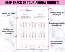 Load image into Gallery viewer, Annual Budget Tracker | Bill, Expenses, Income & Savings Tracker | Brit Pink