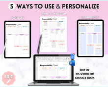 Load image into Gallery viewer, EDITABLE Responsibility Chart | Family Chore Chart, Weekly Adult Routine & Reward Chart for Kids | Rainbow