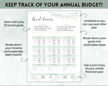 Load image into Gallery viewer, Annual Budget Tracker | Bill, Expenses, Income & Savings Tracker | Green Eucalyptus