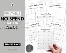 Load image into Gallery viewer, No Spend Challenge BUNDLE | Printable 30 day, 60 day, 90 day Savings Challenge & Monthly Spending Tracker | Mono Swash