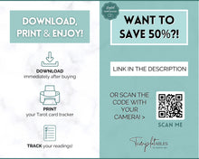 Load image into Gallery viewer, Tarot Card Trackers & Monthly Readings | Learn Tarot Card Readings, Tarot Spreads | Beginner Tarot Planner Workbook, Grimoire & Cheat Sheets | Blue