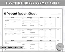 Load image into Gallery viewer, 6 Patient Nurse Report Sheet to Organize your Shifts | Nurse Brain Sheet, ICU Nurse Report Patient Assessment Template | Mono