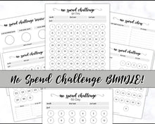 Load image into Gallery viewer, No Spend Challenge BUNDLE | Printable 30 day, 60 day, 90 day Savings Challenge & Monthly Spending Tracker | Mono Swash