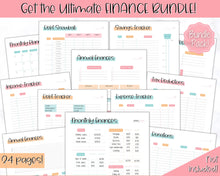 Load image into Gallery viewer, Annual Budget Tracker | Bill, Expenses, Income & Savings Tracker | Colorful Sky
