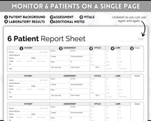 Load image into Gallery viewer, 6 Patient Nurse Report Sheet to Organize your Shifts | Nurse Brain Sheet, ICU Nurse Report Patient Assessment Template | Mono