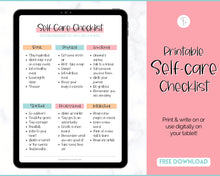 Load image into Gallery viewer, FREE - Self Care Checklist, Self-Care Planner & Selfcare Journal Tracker | Wellness Planner, Daily Wellbeing, Mindfulness, Mental Health Kit | Colorful Sky