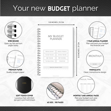 Load image into Gallery viewer, Budget Planner & Monthly Bill Organizer | Finance Budget Planner, Financial Savings, Debt, Income, Expenses, Spending & Bill Trackers | A5 Mono