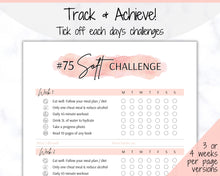 Load image into Gallery viewer, EDITABLE 75 SOFT Challenge Tracker | 75soft Printable Challenge, Fitness & Health Planner | Pink Watercolor