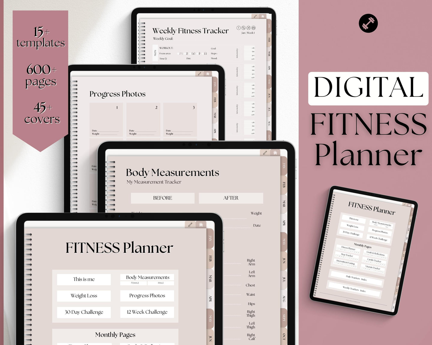 UNDATED Digital Fitness Planner | iPad GoodNotes Fitness Journal, Weight Loss Tracker & Workout Planner | Lux