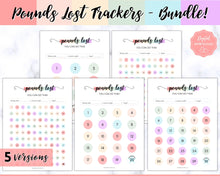 Load image into Gallery viewer, Pounds Lost Tracker Bundle - 10 20, 30, 50, 100 lbs Printable Weight Loss Printables | Swash Rainbow
