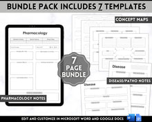 Load image into Gallery viewer, Nurse Student Notes Study Guide Bundle | Concept Map, Disease Template, Pharmacology, Pathophysiology, Med Surg, Drug Card | Pink & Mono