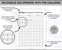 Load image into Gallery viewer, No Spend Challenge BUNDLE | Printable 30 day, 60 day, 90 day Savings Challenge & Monthly Spending Tracker | Mono