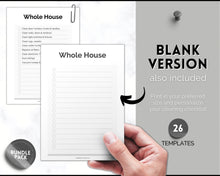 Load image into Gallery viewer, Cleaning Checklist, Printable Room by room Cleaning Cards | Family & Kids Cleaning Schedule Planner & Tracker | Mono