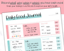 Load image into Gallery viewer, Colorful Daily Food Diary Printable |Diet & Nutrition Log, Weekly Meal Planner | Colorful Sky
