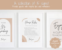 Load image into Gallery viewer, 15 Airbnb Posters | Editable Template Sign Bundle, Wifi password Sign, Check Out Signs for Airbnb Superhosts | Arch