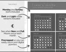 Load image into Gallery viewer, Digital 2023 Lunar Calendar Stickers | Moon Calendar Sticky Notes, 2023 Moon Phase Digital Stickers