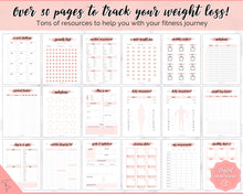 Load image into Gallery viewer, Weight Loss Tracker BUNDLE |  Fitness Planner Printable, Pounds Lost Tracker, Body Measurements & Meal Planner | Pink Swash