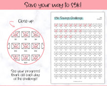 Load image into Gallery viewer, 5k Envelope Challenge, 5000 Savings Tracker Printable, 100 Envelopes Save, Budget Cash Envelope, 100 day challenge, Money Saving Finance | Colorful Sky