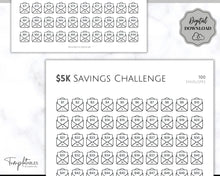 Load image into Gallery viewer, 5k Envelope Challenge, 5000 Savings Tracker Printable, 100 Envelopes Save, Budget Cash Envelope, 100 day challenge, Money Saving Finance | Mono