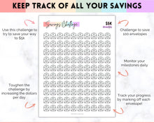 Load image into Gallery viewer, 5k Envelope Challenge, 5000 Savings Tracker Printable, 100 Envelopes Save, Budget Cash Envelope, 100 day challenge, Money Saving Finance | Pastel Rainbow