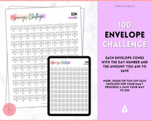 Load image into Gallery viewer, 5k Envelope Challenge, 5000 Savings Tracker Printable, 100 Envelopes Save, Budget Cash Envelope, 100 day challenge, Money Saving Finance | Pastel Rainbow