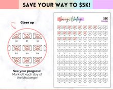 Load image into Gallery viewer, 5k Envelope Challenge, 5000 Savings Tracker Printable, 100 Envelopes Save, Budget Cash Envelope, 100 day challenge, Money Saving Finance | Pastel Rainbow