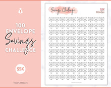 Load image into Gallery viewer, 5k Envelope Challenge, 5000 Savings Tracker Printable, 100 Envelopes Save, Budget Cash Envelope, 100 day challenge, Money Saving Finance | Pink Scrawl