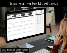 Load image into Gallery viewer, Monthly Bill Payment Tracker Spreadsheet | Google Sheets Automated Bill Calendar &amp; Organizer | Mono
