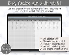 Load image into Gallery viewer, Etsy Fee and Profit Calculator | Pricing Spreadsheet for Small Business & Etsy Sellers | Mono