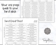 Load image into Gallery viewer, Tarot Cheat Sheet Printable |  Learn Tarot Card Readings for Beginners, Tarot Spreads, Upright & Reverse meanings | Sky Mono