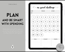 Load image into Gallery viewer, No Spend Challenge BUNDLE | Printable 30 day, 60 day, 90 day Savings Challenge & Monthly Spending Tracker | Mono Swash