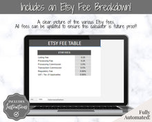 Load image into Gallery viewer, Etsy Fee and Profit Calculator | Pricing Spreadsheet for Small Business & Etsy Sellers | Mono