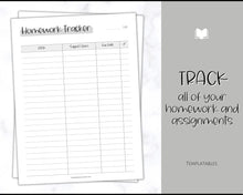 Load image into Gallery viewer, Homework Tracker & Homework Planner Printable | Academic Assignment Planner Template | Mono