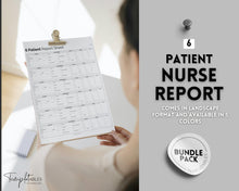 Load image into Gallery viewer, 6 Patient Nurse Report Sheet to Organize your Shifts | Nurse Brain Sheet, ICU Nurse Report Patient Assessment Template | Mono