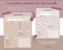Load image into Gallery viewer, Nanny Schedule, Notes & Report Template for Baby | Babysitter Info Hiring Guide, Nanny Checklist & Planner, Baby Daily Log | Lux