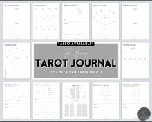Load image into Gallery viewer, Tarot Cheat Sheet Printable |  Learn Tarot Card Readings for Beginners, Tarot Spreads, Upright & Reverse meanings | Sky Mono