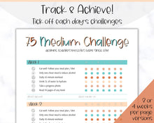 Load image into Gallery viewer, EDITABLE 75 MEDIUM Challenge Tracker | 75medium Printable Challenge, Fitness & Health Planner | Summer