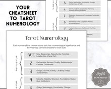 Load image into Gallery viewer, Tarot Numerology Sheet & Monthly Readings | Learn Tarot Card Readings, Tarot Spreads & Beginner Tarot Planner | Mono