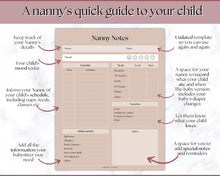 Load image into Gallery viewer, Nanny Schedule, Notes & Report Template for Baby | Babysitter Info Hiring Guide, Nanny Checklist & Planner, Baby Daily Log | Lux