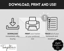 Load image into Gallery viewer, Homework Tracker & Homework Planner Printable | Academic Assignment Planner Template | Mono