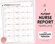 Load image into Gallery viewer, 6 Patient Nurse Report Sheet to Organize your Shifts | Nurse Brain Sheet, ICU Nurse Report Patient Assessment Template | Pink