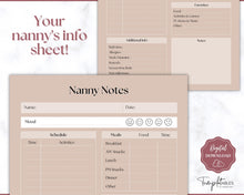 Load image into Gallery viewer, Nanny Schedule, Notes & Report Template for Baby | Babysitter Info Hiring Guide, Nanny Checklist & Planner, Baby Daily Log | Lux
