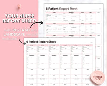 Load image into Gallery viewer, 6 Patient Nurse Report Sheet to Organize your Shifts | Nurse Brain Sheet, ICU Nurse Report Patient Assessment Template | Pink