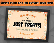 Load image into Gallery viewer, Halloween Trick or Treat sign | 'Please Take One' Printable Candy Treat Poster | Orange
