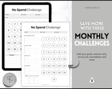 Load image into Gallery viewer, No Spend Challenge BUNDLE | Printable 30 day, 60 day, 90 day Savings Challenge & Monthly Spending Tracker | Mono