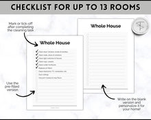 Load image into Gallery viewer, Cleaning Checklist, Printable Room by room Cleaning Cards | Family & Kids Cleaning Schedule Planner & Tracker | Mono