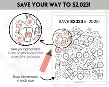 Load image into Gallery viewer, Save 2023 in 2023 Savings Tracker | 2k Savings Challenge Printable | Mono