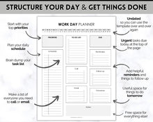 Load image into Gallery viewer, Work Planner & Work Day Organizer | Editable Daily Planner, Work From Home To Do List Printable & Digital Schedule | Mono